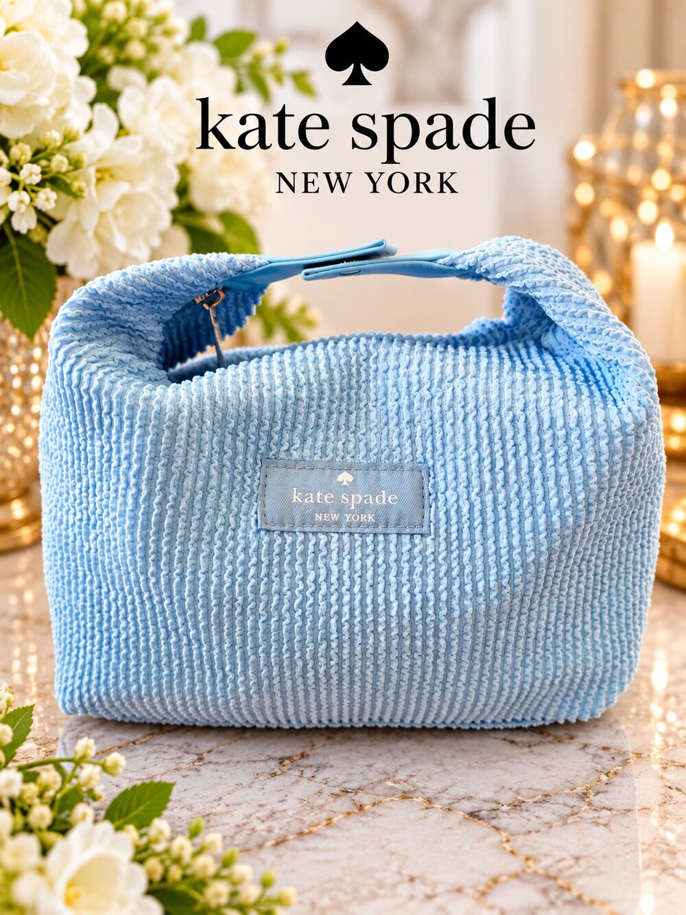 Kate Spade New York Light Blue Textured Top Handle Bag Pouch New